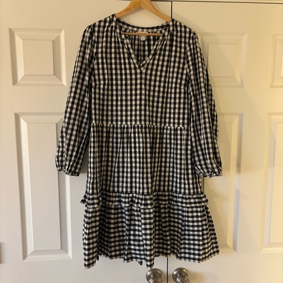 J. Crew Cotton Poplin Tiered Ruffle Mini Dress Black White Ruffled Gingham S - Picture 3 of 8